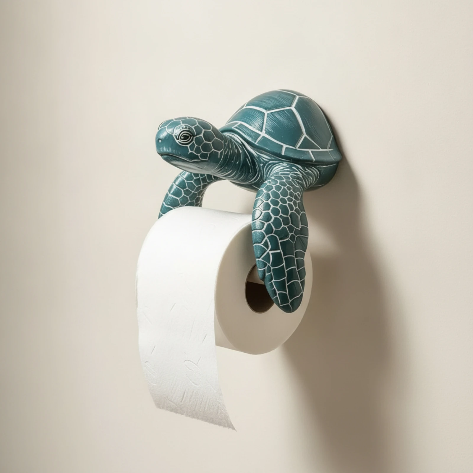 Sea Turtle Wall Mount Paper Holder Decorative Carved Toilet Tissue Holder for Kids Bathroom Powder Room Nautical Decor