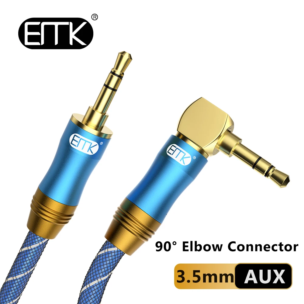 EMK AUX 3,5 mm Jack Kabel audio Jack 3,5 męski do AUX Kabel audio 90-stopniowy kątowy AUX do słuchawek samochodowych Soundbar TV