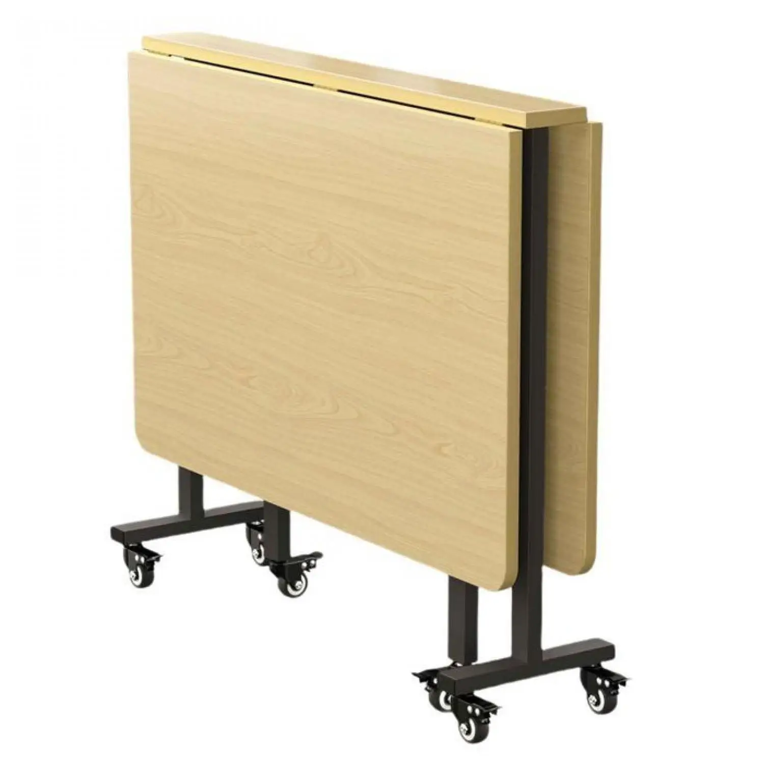 Klappbarer Esstisch mit Rollen, mehrfach verstellbare Tischfläche, mit abnehmbaren Lenkrollen, platzsparend, für 1‑6 Personen, Holzoptik, 120 × 80 × 73 cm, hellbeige