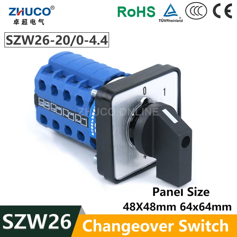 

ZHUCO SZW26/LW26-20/0-4.4 16 Terminals 0-4.4 5 Positions Power Switching Panel 64/48mm 660V Ui 20A Ith Selector Cam Knob Switch