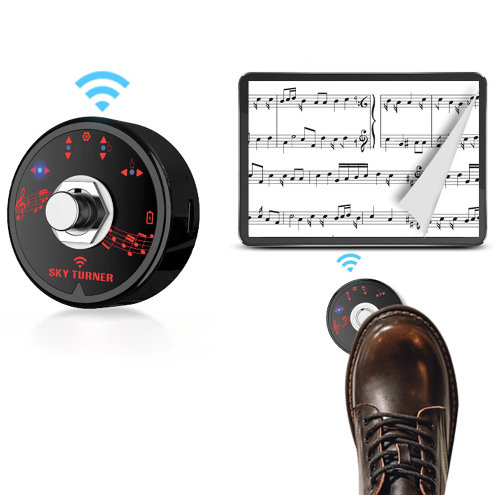 دواسة تيرنر للصفحة اللاسلكية قابلة لإعادة الشحن، مفتاح قدم لاسلكي، بلوتوث، تيرنر للكمبيوتر اللوحي، عشرات الموسيقى الإلكترونية، الكتاب الإلكتروني PPT