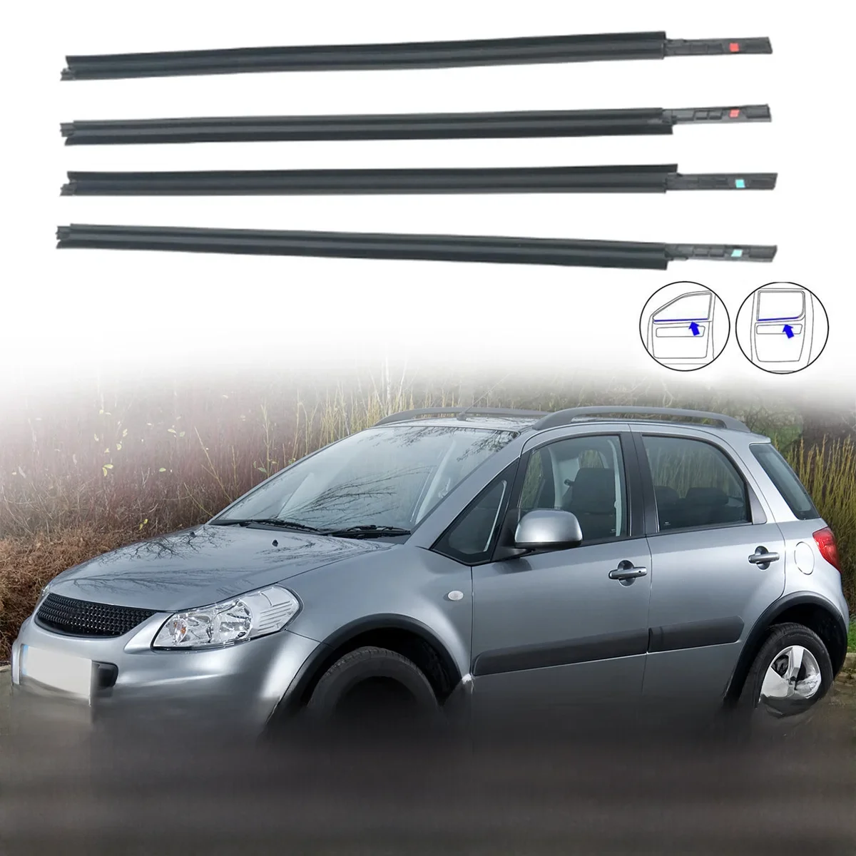 4 szt. Szyb samochodowych z gumową listwą przeciwdeszczową do Suzuki SX4 07-13 Hatchback wodoodporne taśma uszczelniająca ciśnieniowe akcesoria samochodowe — zdjęcie 2