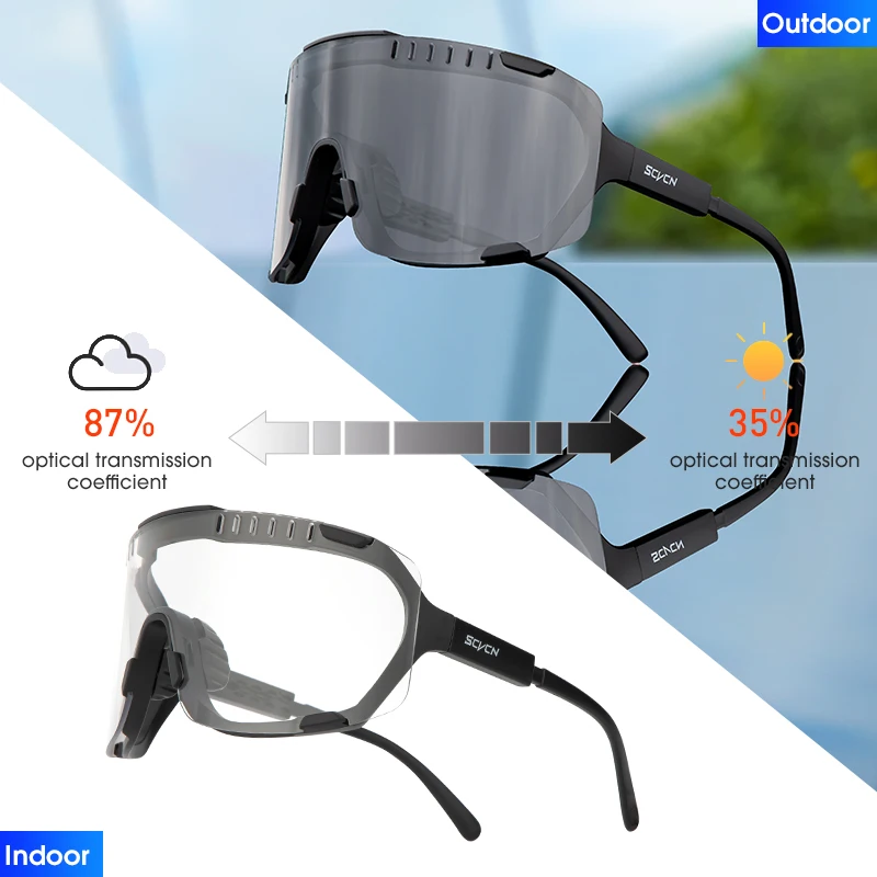 SCVCN Photochromic Sunglasses for Men Cycling Glasses Mountain Bike Road Bicycle Eyewear Pock Cycle Goggles UV400 MTB Biking