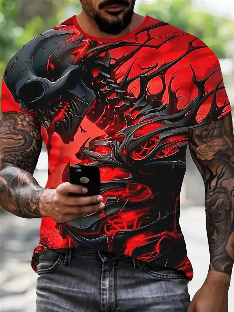 Men's 3D Horror Skull Print T Shirt Casual Comfortable Round Neck Short Sleeve Tee Pullover T-shirt Top Street Fashion Clothing view 2