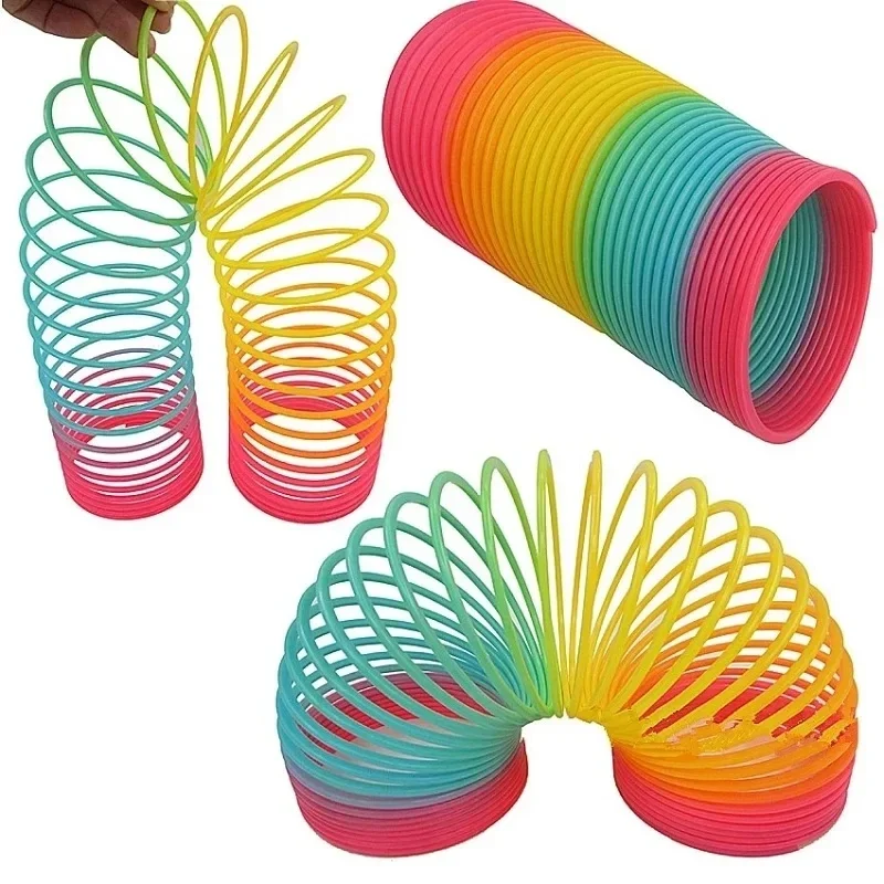 Couleur arc-en-ciel cercle drôle jouets magiques développement précoce éducatif pliant en plastique ressort bobine enfants jouets magiques créatifs