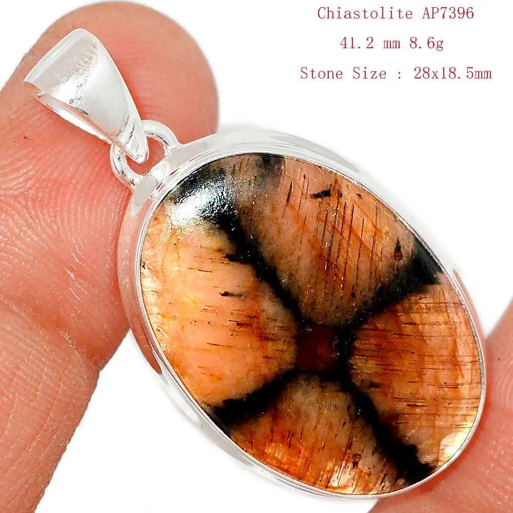 Genuine Chiastolite  Pendant 925 Sterling Silver,  Hand Made Women Fine Jewelry Gift