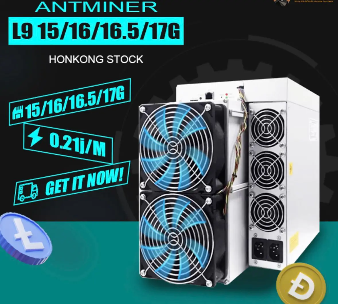 Bitmain Antminer L9 17G (165gh) Litecoin Crypto Asic Miner Antminer L9 15Gh 16Gh 17Gh 0.21J/M in Stock