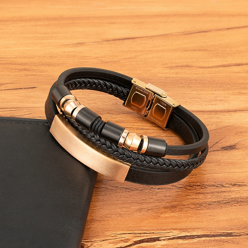 TYO الإبداعية المنسوجة يدويا جلد أسود الرجال سوار جلد 3 ألوان معدنية الفولاذ المقاوم للصدأ مشبك مجوهرات الإسورة هدية عيد ميلاد #4