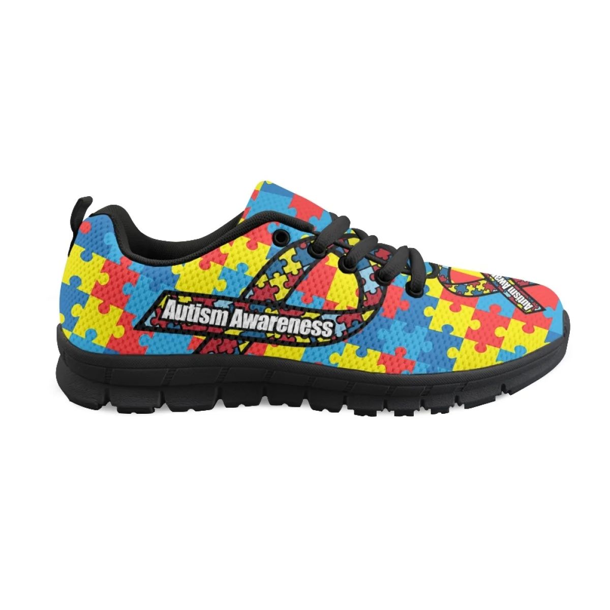 INSTANTARTS Spring Autumn Flat Shoes AIDS and Autism Cancer Awareness Pattern Women's Lace-up Sneakers Plus Size Athletic Shoes
