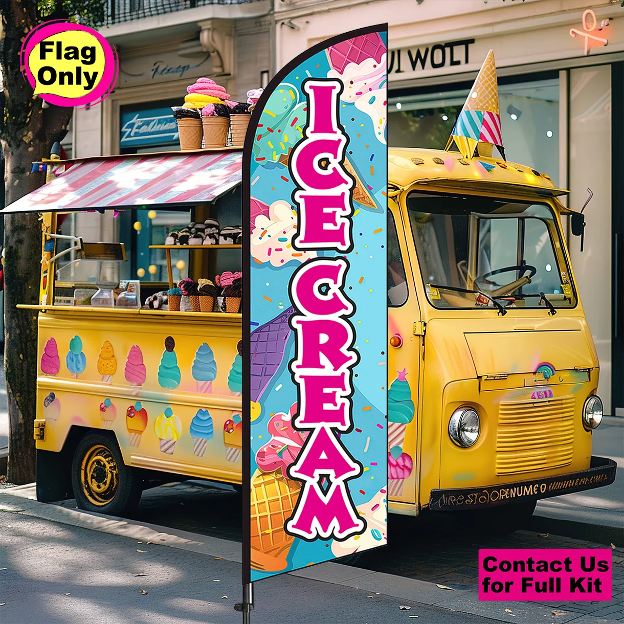 Ice Cream Windless Feather Flag Single Double Sided Outdoor Smoothie Summer Sale Dessert Shop Advertising Swooper Beach Flag