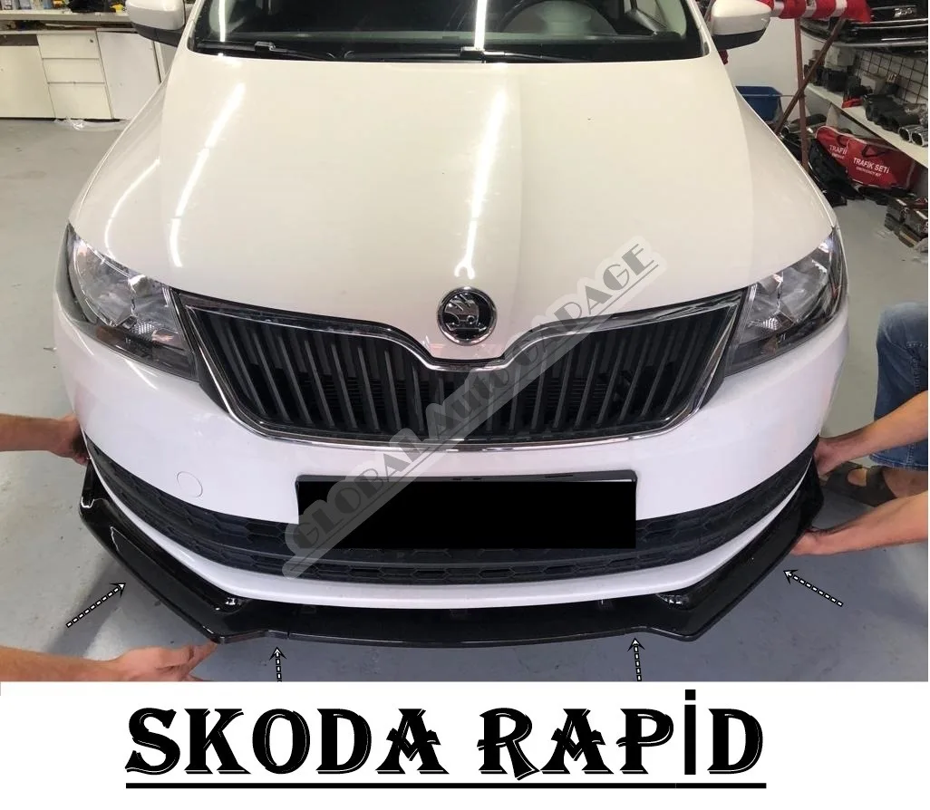 

For SKODA RAPID Front Bumper Attachment Lip 2007-2021 Piano Glossy Black Splitter Diffuser Universal Spoiler Bumper Mud Flaps