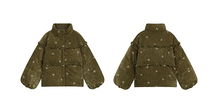 ELFSACK Winter Bow Embroidery Down Jacket for Women, Sweet And Cute Warm Velvet Cloth Thick Warm Coat
