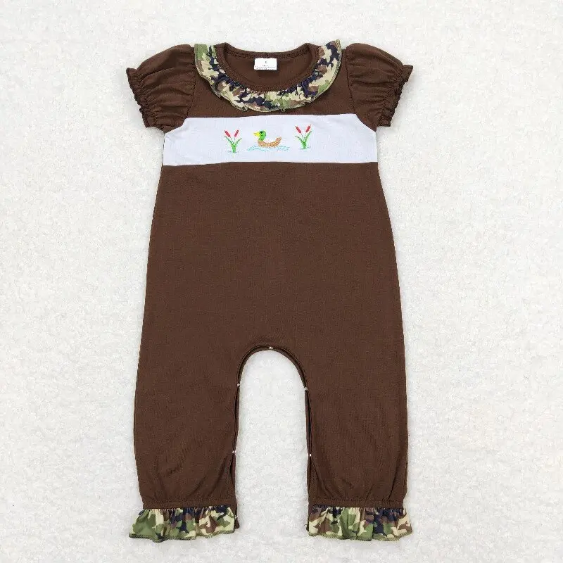 11.19y SR0582 Wholesale boutique embroidered duck camo short-sleeved jumpsuit for summer