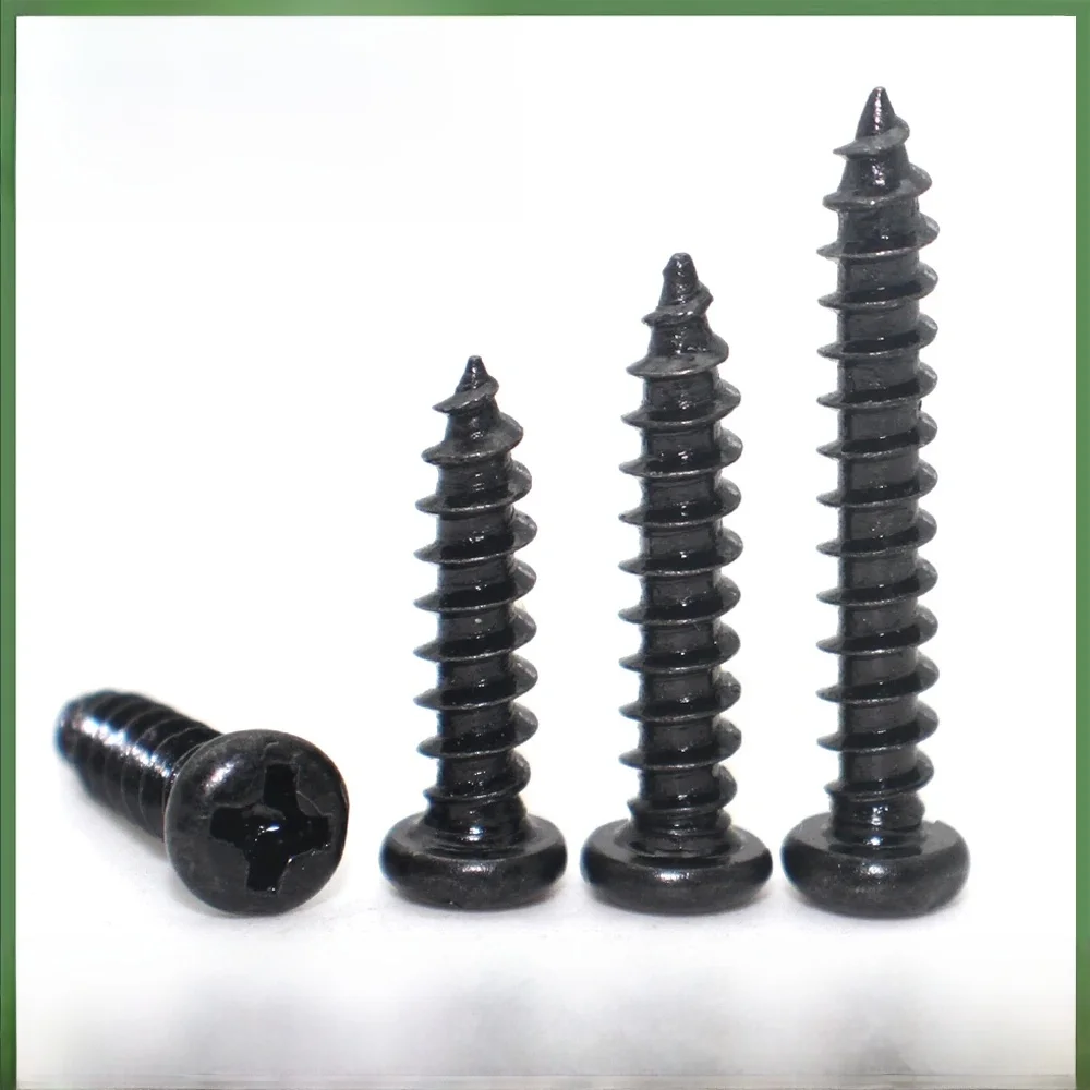 5 ~ 80pc M1.7 M2 M2.3 M2.6 M3 M3.5 M4 M5 M6 Mini petit noir 304 acier inoxydable croix Phillips tête ronde vis à bois autotaraudeuses