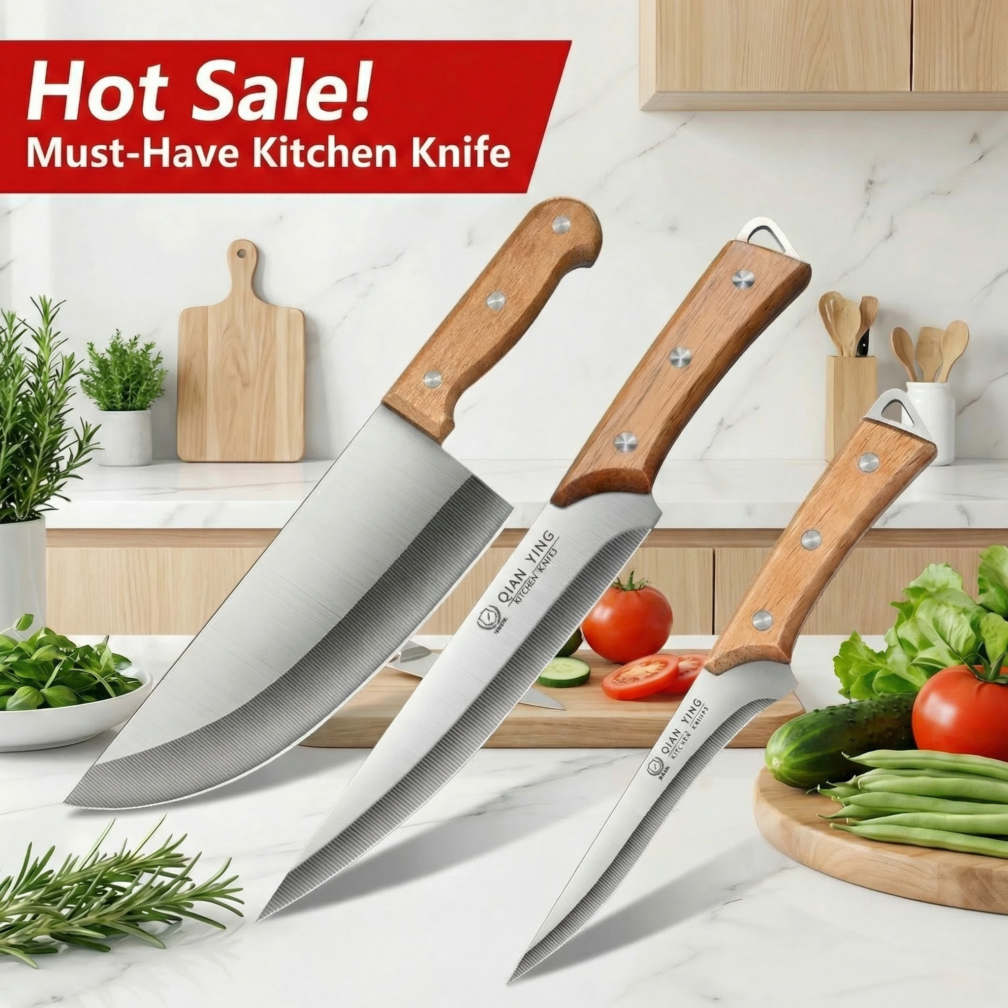 Professional 3-Piece Butcher Knife Set-High Carbon Steel Boning,Cleaver&Utility Knives with Sheaths for Beef,Pork,Lamb,Chicken