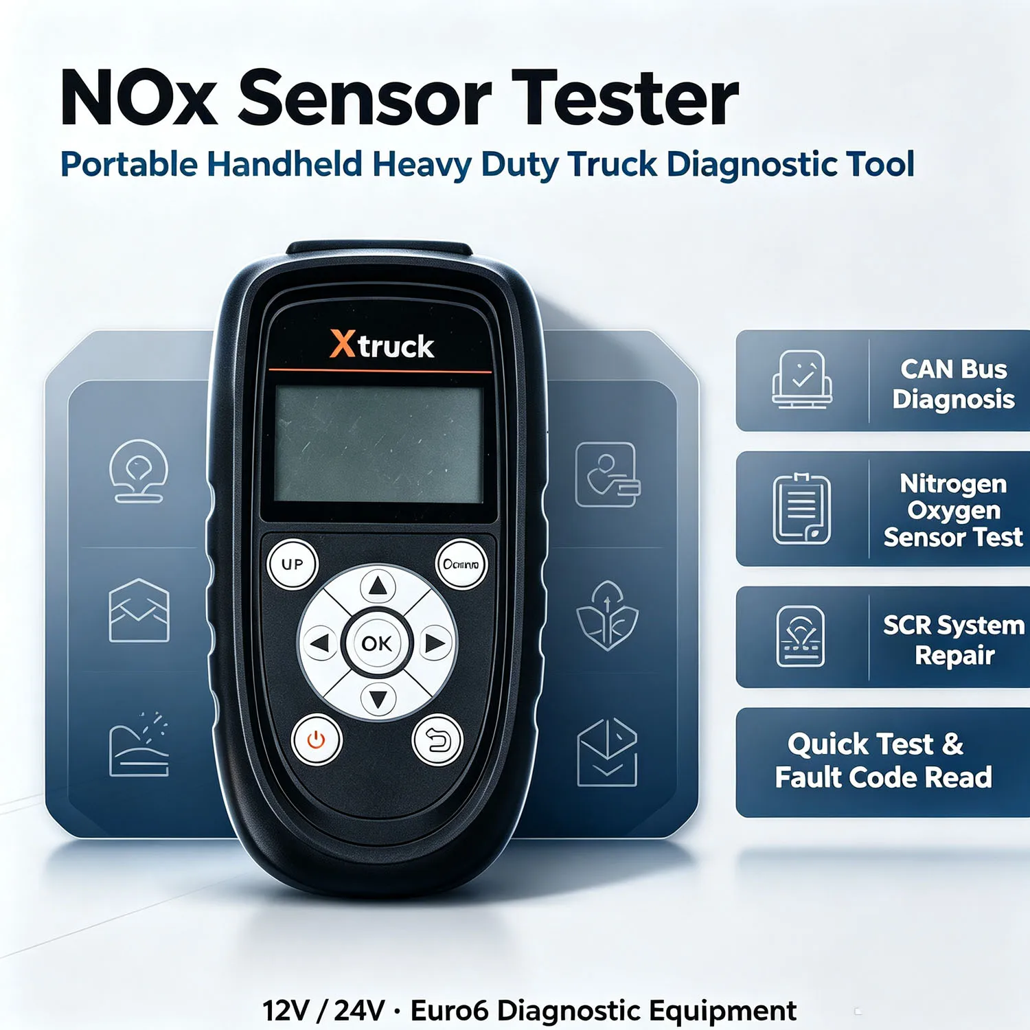 Heavy Duty Truck Scanner, Nitrogen and Oxygen Sensor Scanner CAN Node Diagnostic Tool Support 12V/24V NOx Sensor Tester for Cummins, Volvo, DAF Check Engine for Trucks Supports J1939 Protocol