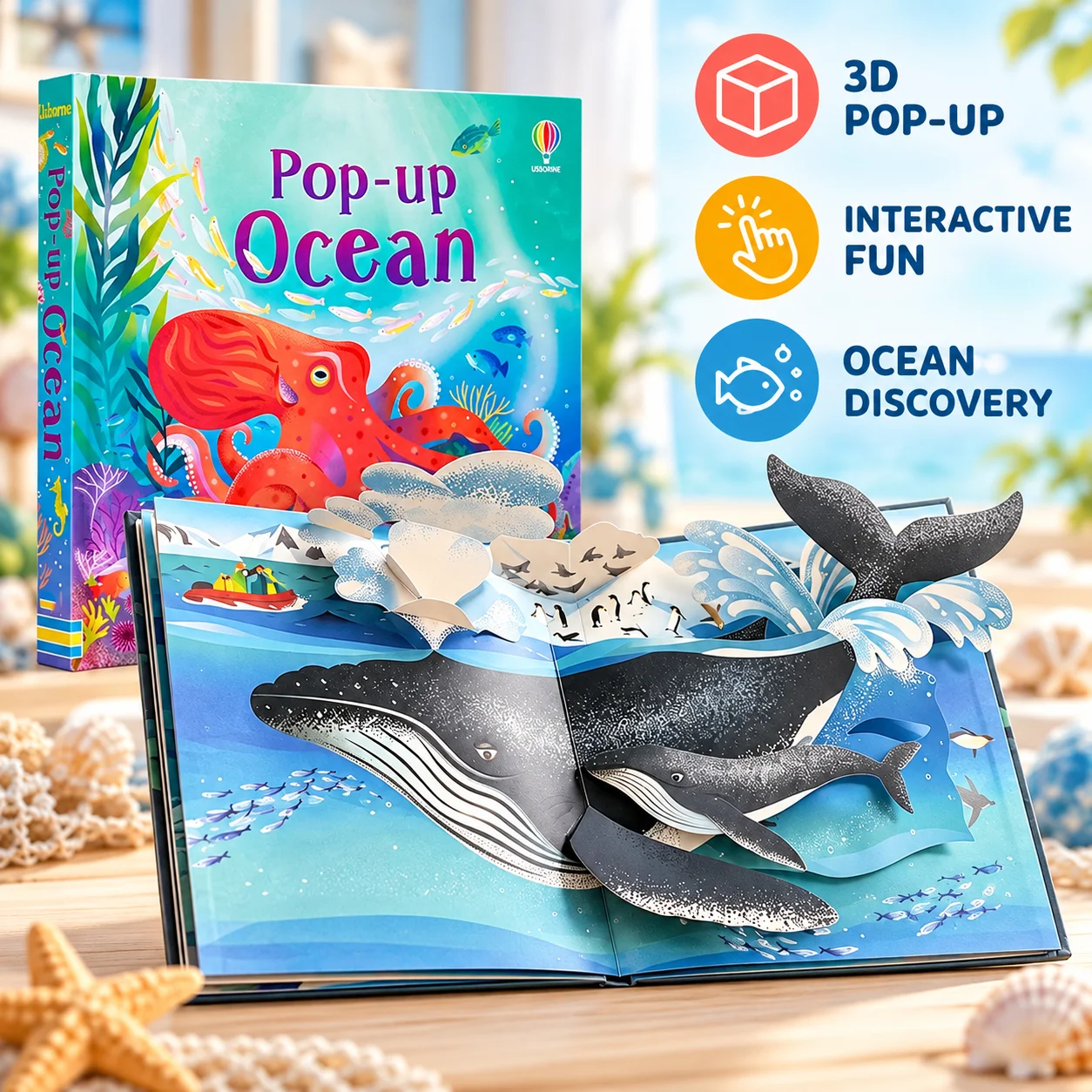 Pop-Up Ocean English 3D Board Book, Lifelike Moving Pop-Up Scenes for Observation Practice, Curiosity & Cognitive Development, Bedtime Story Hardcover Gift , Perfect for Back to School & Birthday, Parent-Child Imaginative Reading