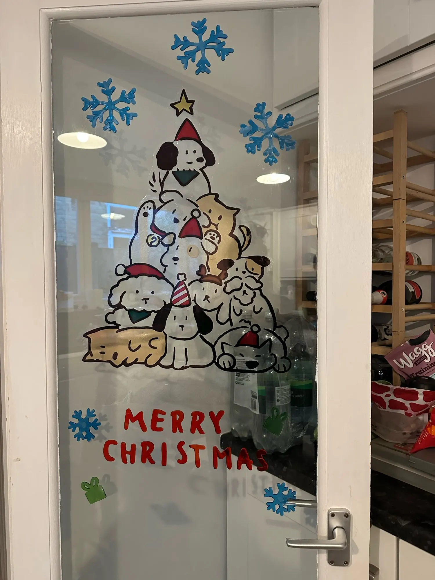 1Pcs Christmas Decor Window Sticker Cute Cartoon Dog Christmas Tree Glass Sticker Holiday Party Scene Decorative Window Decor photo review