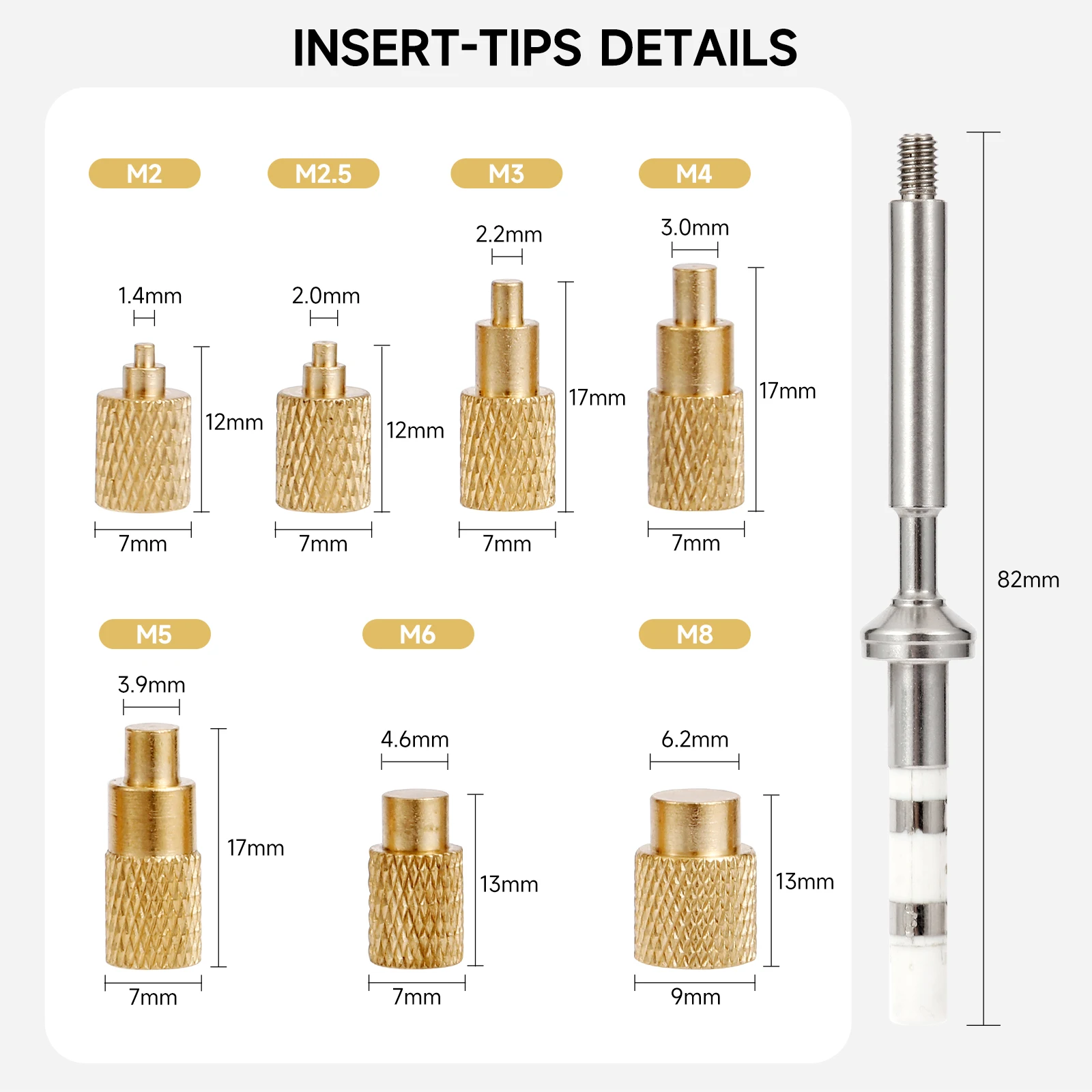 ST Soldering Tips Heat Set Insert Tool Kit, Threaded Brass Inserts M2-M8 for 3D Printing, Compatible TS100 Pinecil Soldering Pen view 2