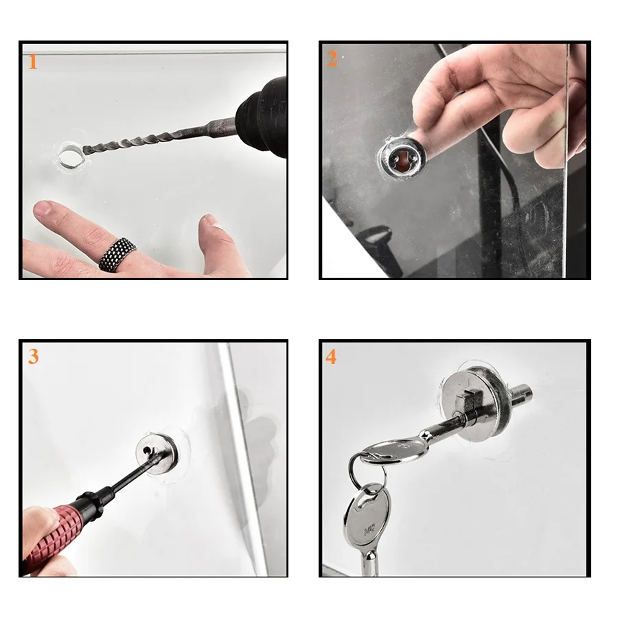 4Pcs Zinc Cabinet Double Sliding Glass Door Lock For Showcase Display Cupboard