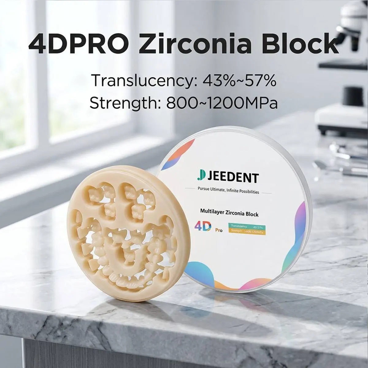 JEEDENT 4D Pro Premium Multilayer Zirconia Block 98mm Natural Light Transmission Ceramic for Lab Restorative Components