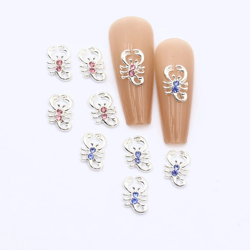 10Pcs Luxury Alloy Scorpion Nail Art Charms 3D Metal  Rhinestones Jewelry Parts For Halloween Manicure Decoration Supplies