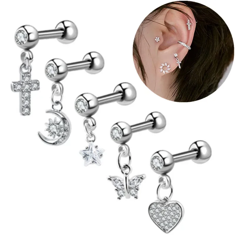 1 sztuk krzyż ucha przekłucie Tragus kolczyki Stud brzana kryształ kolczyk do małżowiny ucha kolczyk Helix Piercing Daith biżuteria wieża muszla stadniny — zdjęcie 2