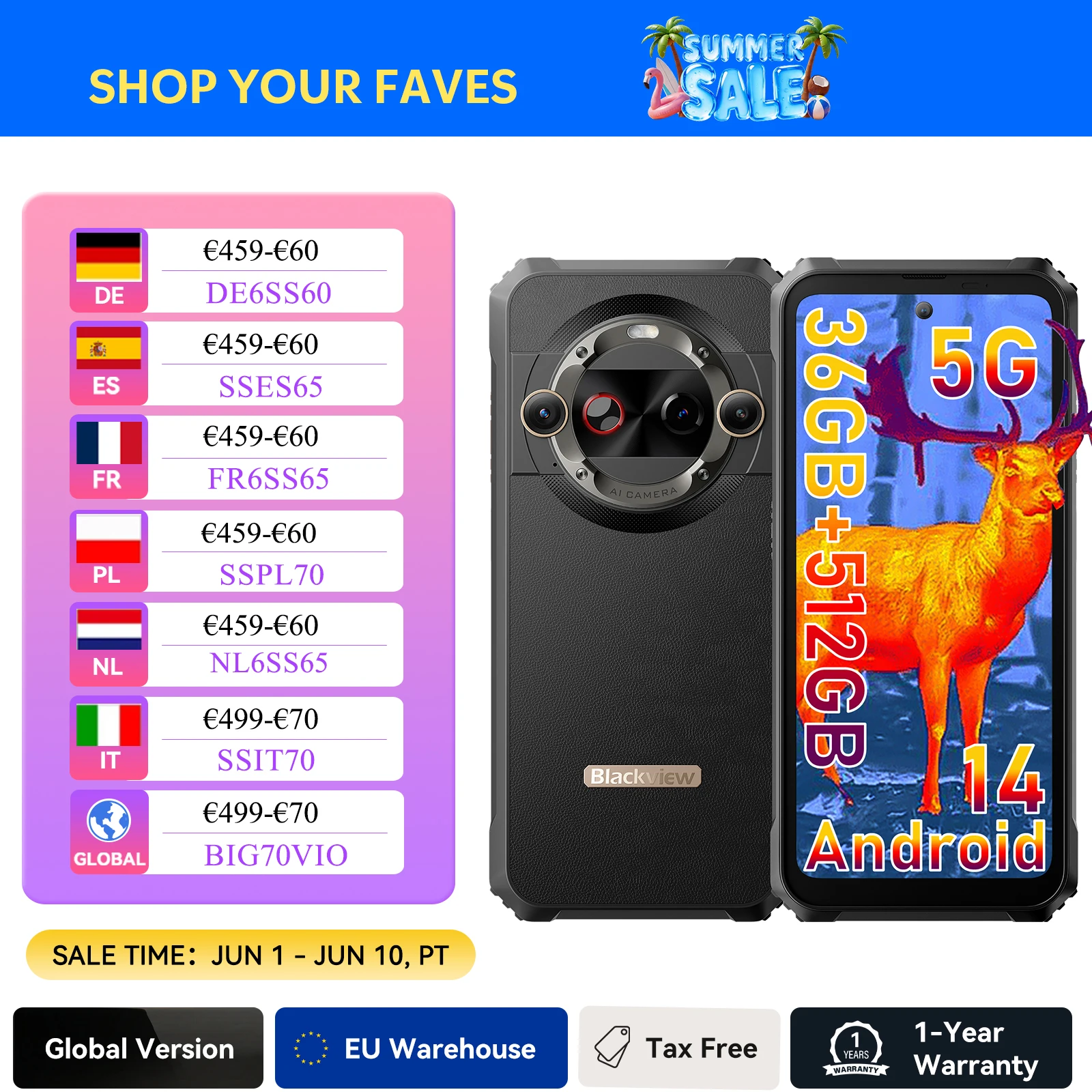 Blackview BL9000 PRO 5G Moble Phone 6.78'' 2.4K, 36(12+24)GB  512GB ROM Infrared Imaging FLIR, Android 14 Smartphone NFC, 50MP