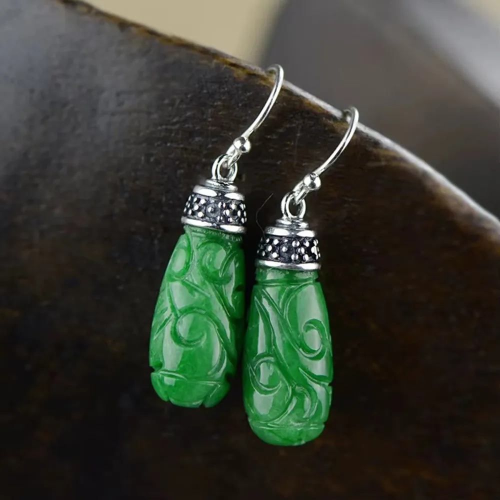 

KJJEAXCMY Fine JewelS925 Sterling Silver Earrings Antique Inlay Dry Green Jade Health Citroen Female Models Shipping Geift
