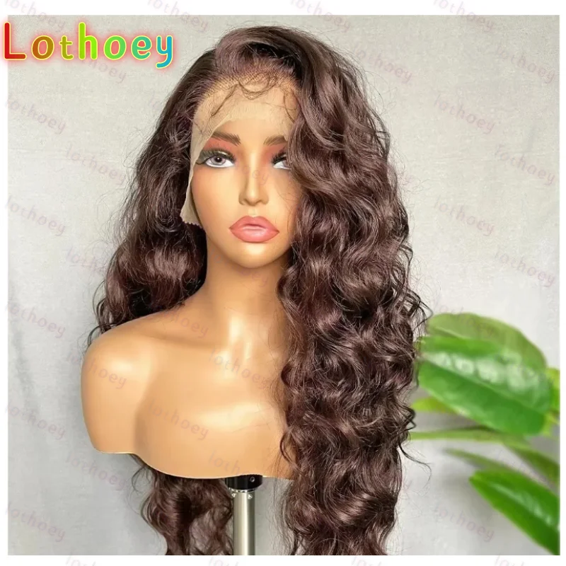 Lothoey Натуральный Коричневый Глубокая Волна Шелковая Основа Еврейский Парик Человеческих Волос Детские Волосы Кружева Европейские Волосы Бесклеевые Предварительно Собранные Ежедневно