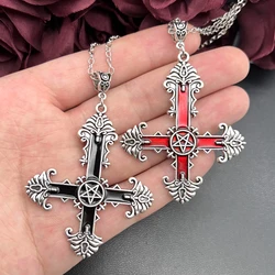 Indie Gothic Enamel Inverted Upside Down Cross Pendant Necklace Vintage Gothic Satanic Pagan Wiccan Druid Occult Jewelry