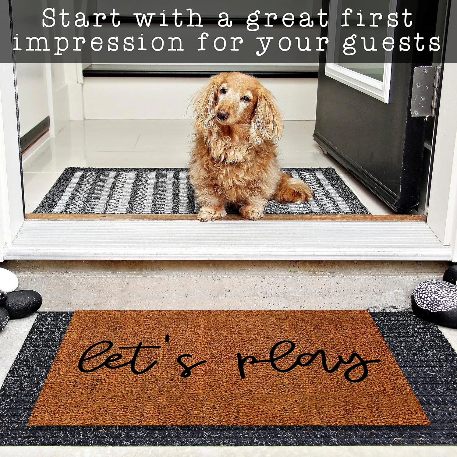 Let's Play Rubber Backing Doormat, Non-Slip Outdoor Entrance, Porch Mat, Entryway Rug, Waterproof Carpet, Home Decor