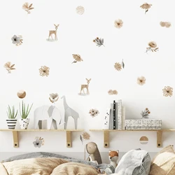 Boho dos desenhos animados wildflowers floresta animal berçário decoração aquarela decalques da parede de vinil impressão crianças meninas quarto interior casa decoração