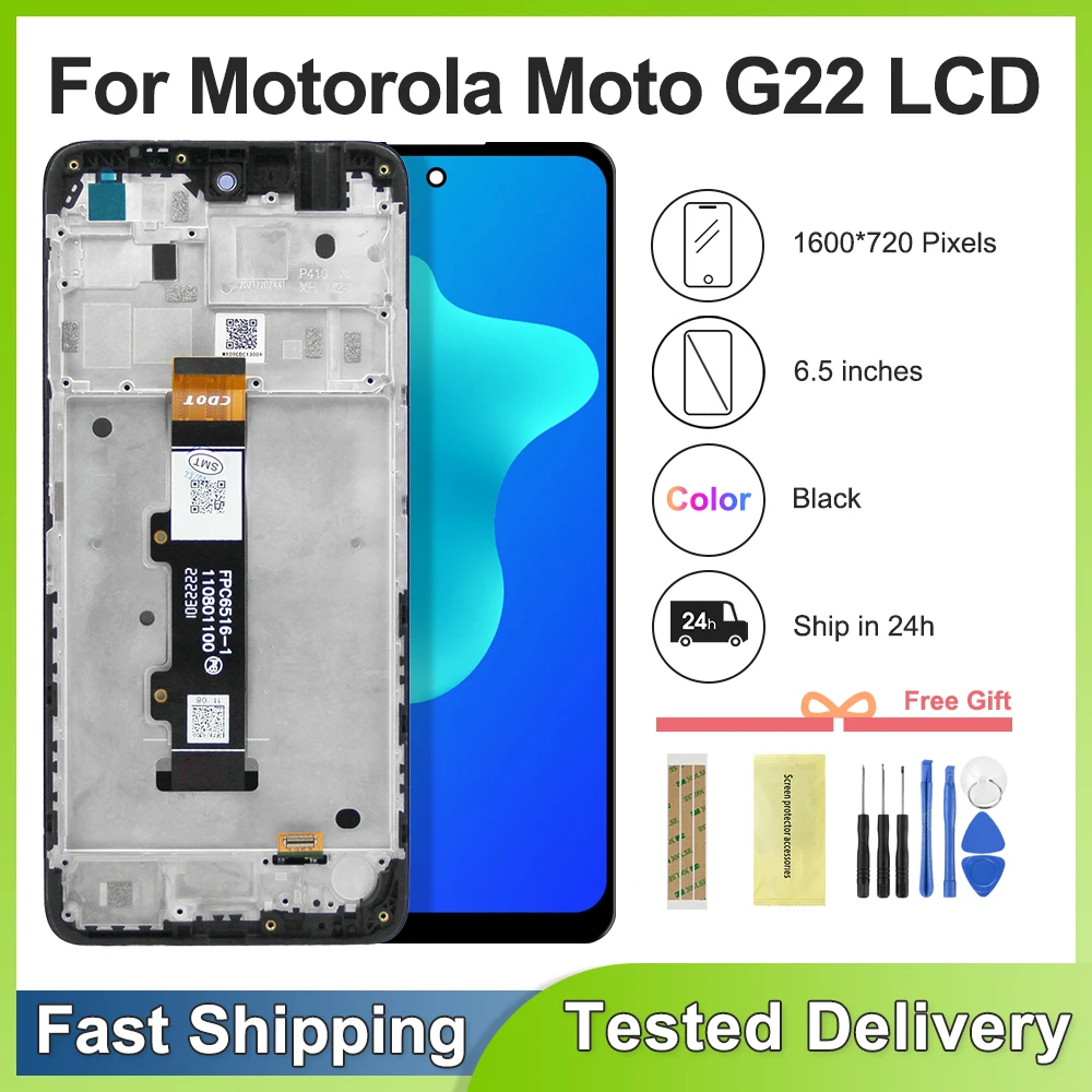 6.5\'\' Screen For Motorola Moto G22 LCD Display Touch Screen Digitizer Assembly Replace For Moto G22 XT2231-2 LCD With Frame