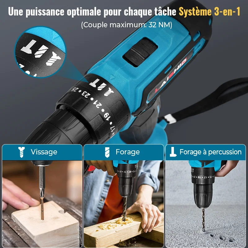 28V Cordless Impact Drill High-power Rechargeable Electric Drill Lithium Battery 1350rpm Speed Multifunctional Screwdriver