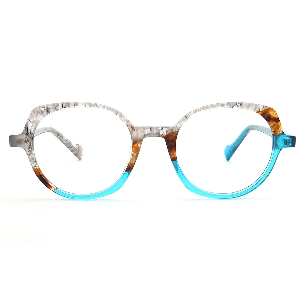 Fashionable Womens Round Optical Glasses Frames Men Geometric Eyeglass Frames Prescription Eyewear Blue Tortoise Spectacles