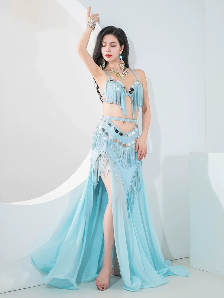 ผู้หญิง Belly Dance เครื่องแต่งกายเลื่อมกระโปรงยาว Popsong Oriental Dance Group ประสิทธิภาพการแข่งขันชุดผู้ใหญ่ Dance Wear