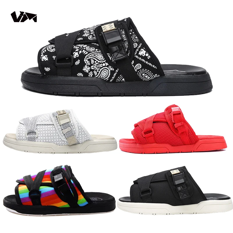 CHRISTO VISVIM Slippers Reflective slippers Men's Slippers Summer Men's CasualSlippers Couple Beach Sandals Men shoes Outdoor