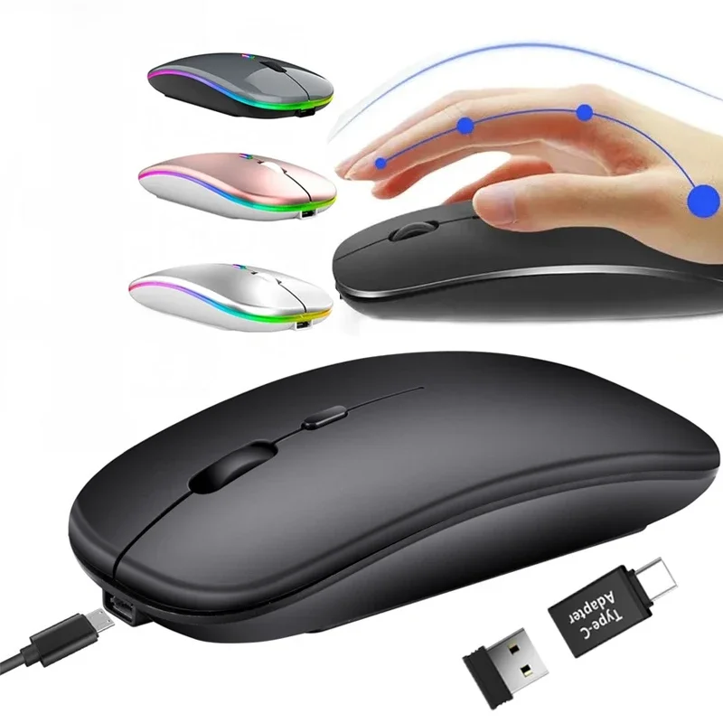 Oplaadbare draadloze muis Bluetooth-compatibele 2,4 GHz dubbele modi computermuizen met nano-ontvanger voor pc-laptop Macbook - afbeelding 2