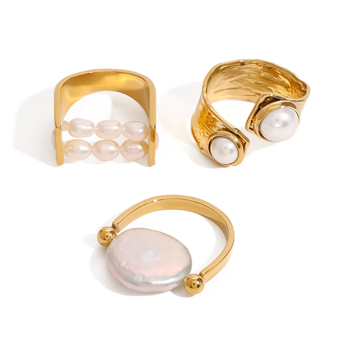 Anillo de perlas de imitación Uworld, joyería de acero inoxidable, nuevo anillo de dedo geométrico dorado para mujer, regalo de fiesta