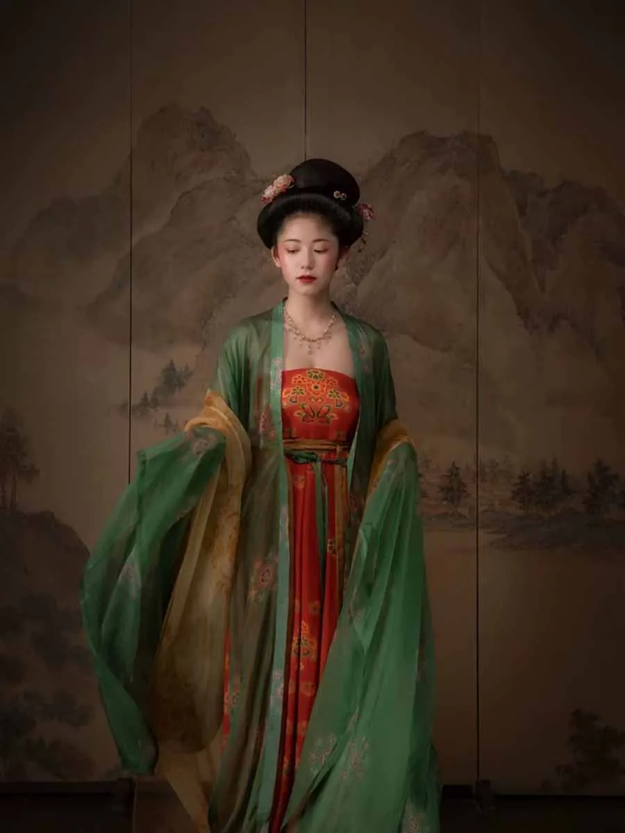 Large Size 3XL Chinese Hanfu Dress Women Carnival Cosplay Costume Ancient Tang Dynasty Green Yellow Hanfu Costume Plus Size 2XL