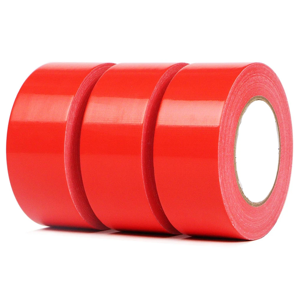 3Rolls 40mm x 20m RED Duct Tape Quality Large Roll High Viscosity Single Sided Duct Tape for Stage Carpet Floor Repairing,Indoor