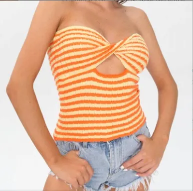 2021 cross-border aliexpress amazon quente moda feminina férias sexy listrado camisola de malha tubo topo tanque