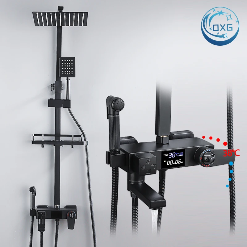 

OXG Shower Faucet Set Thermostatic Digital Display Bathroom Faucet Brass Shower System Rain Shower Column 30cm Head Spray