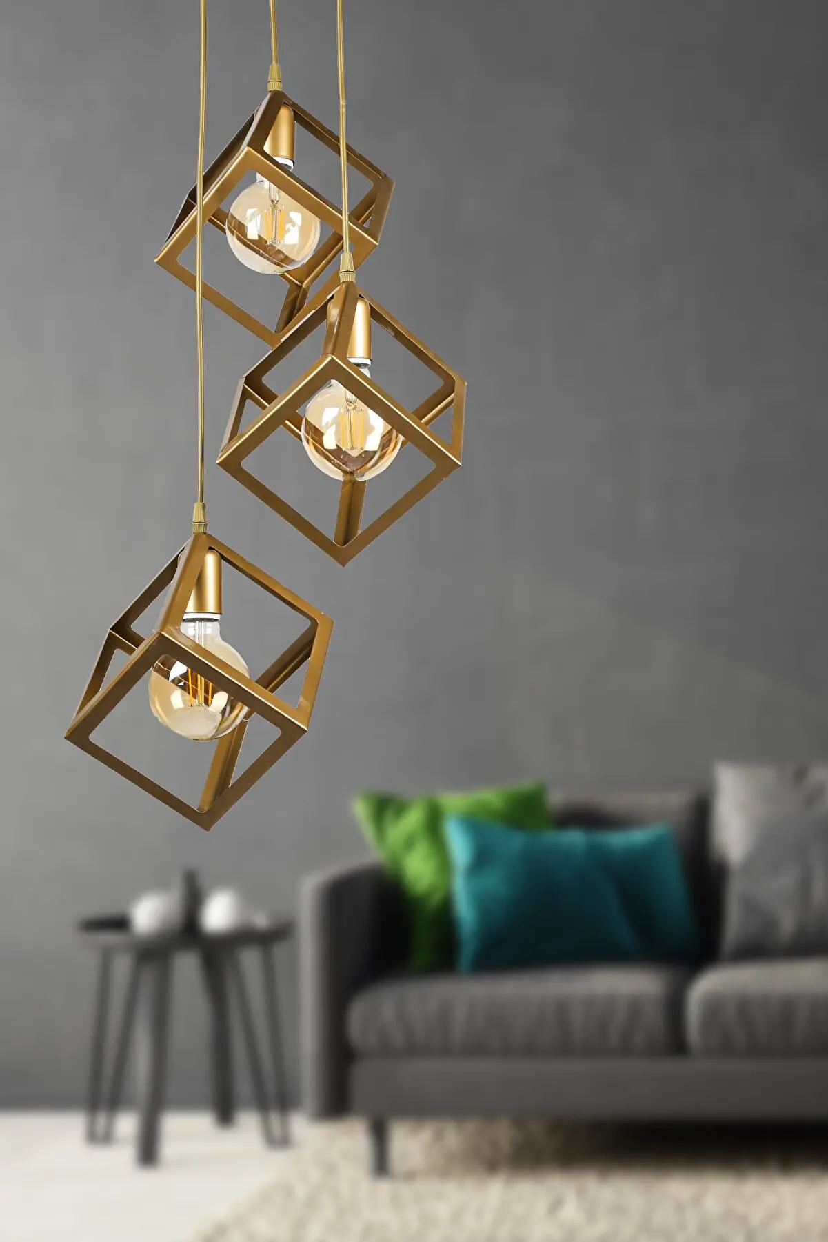 3 Pieces Modern Cube Shaped Chandelier Home Living Room Kitchen Ceiling Hanging Luxury Metal Chandelier Lighting and Accessory