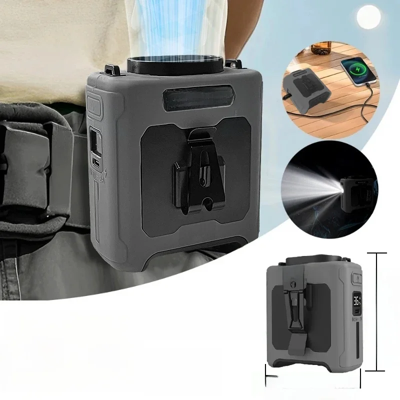 Draagbare tailleventilator 10000 mAh met Power Bank LED-verlichting Hangende nekventilator 5 snelheden Sterke luchtstroom Koelventilator voor werken buitenshuis - afbeelding 2