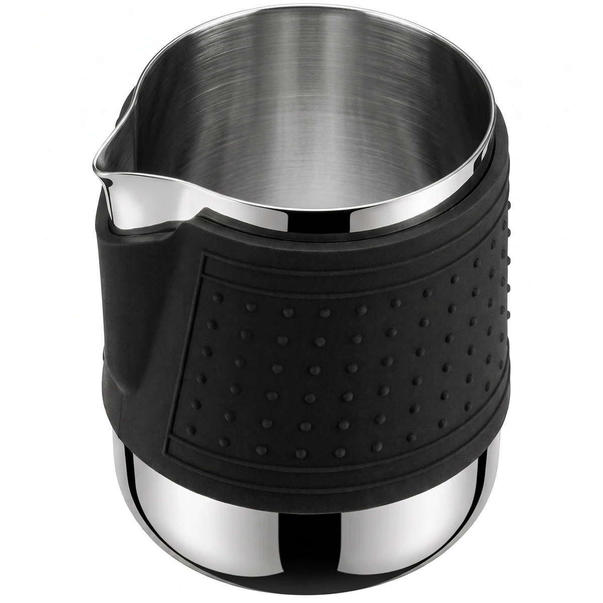 Leeseph Milk Frothing Pitcher Latte Cup,Frothing Cup with Anti-Scald Black Silicone Sleeve Cappuccino Milk Froth,Stainless Steel