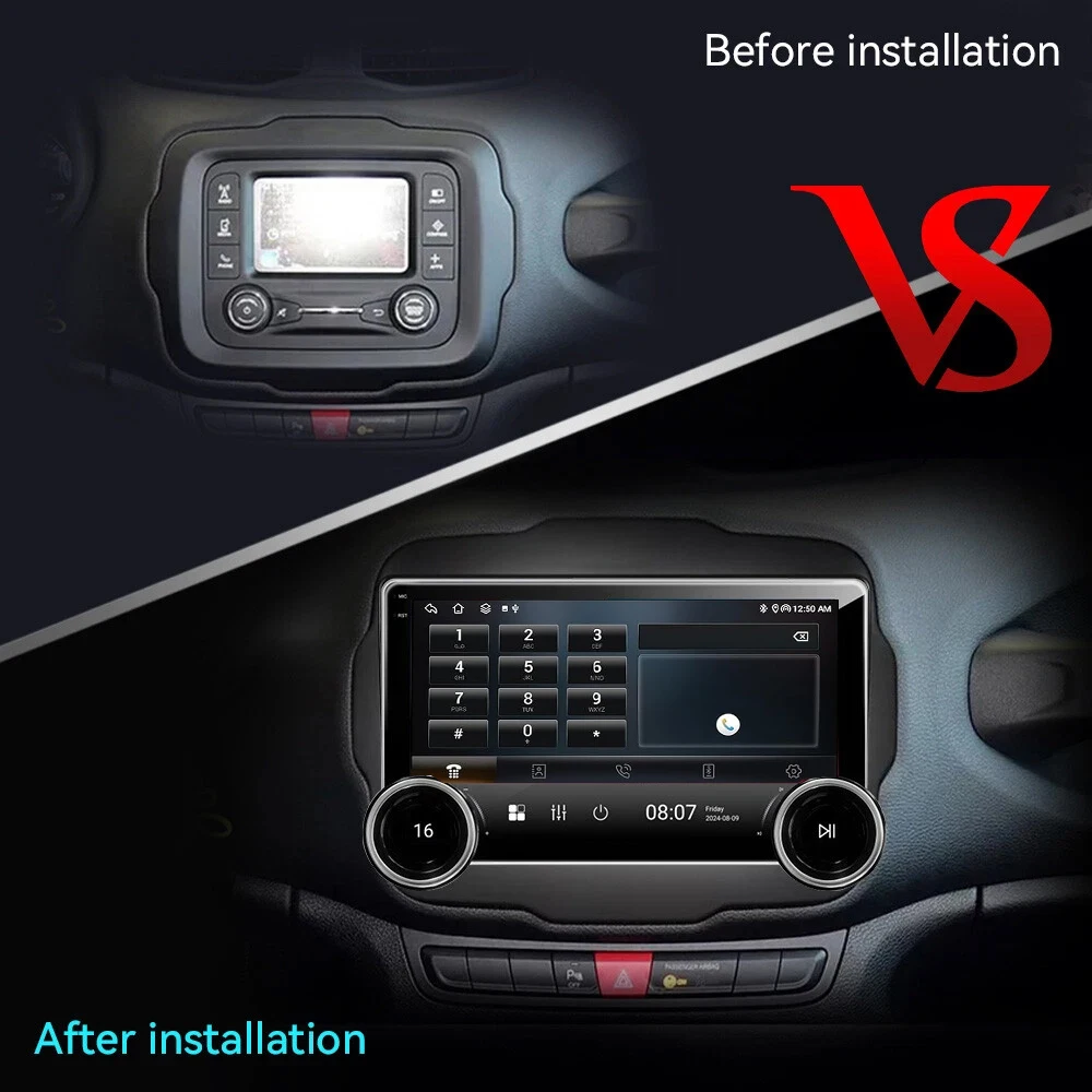Dual Knobs Car Radio for Jeep Renegade 2015-2020, Android 13 Car Stereo Wireless Carplay, 10 inch Touch Screen with Android Auto