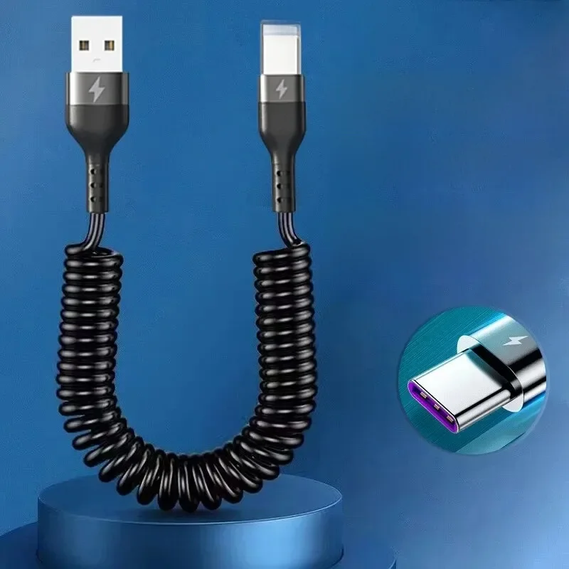 USB Type C 66 W Auto 5A Snel Opladen Type C naar Type C Lente Telescopische Kabel Voor iPhone 15 Samsung Huawei Xiaomi Redmi OnePlus - afbeelding 2