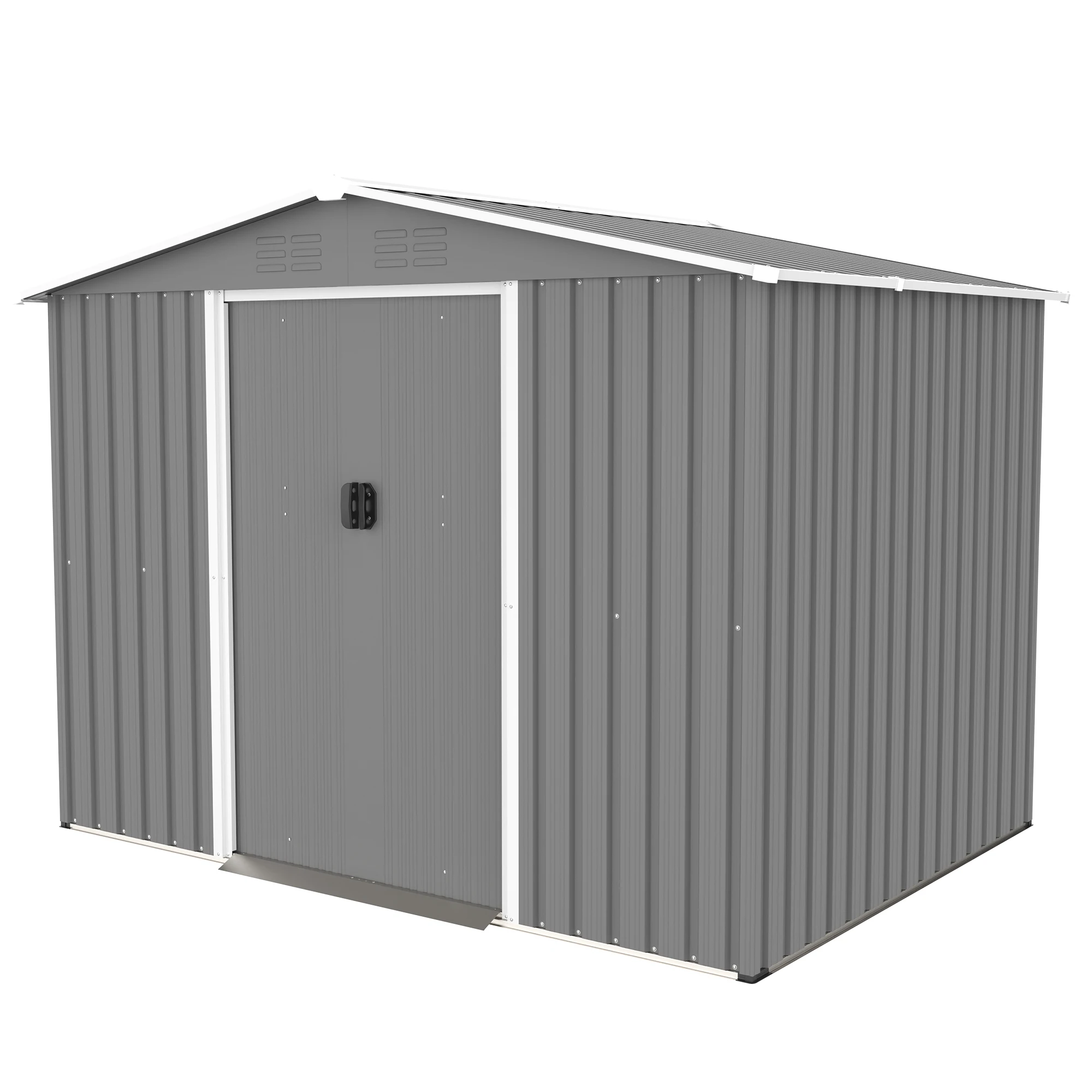 

8x6 ft outdoor metal tool storage shed with foundation and lockable doors, all-weather garden backyard use